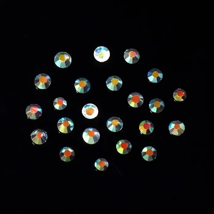 Стразы для декора, круглые, разноразмерные, прозрачные, голографические