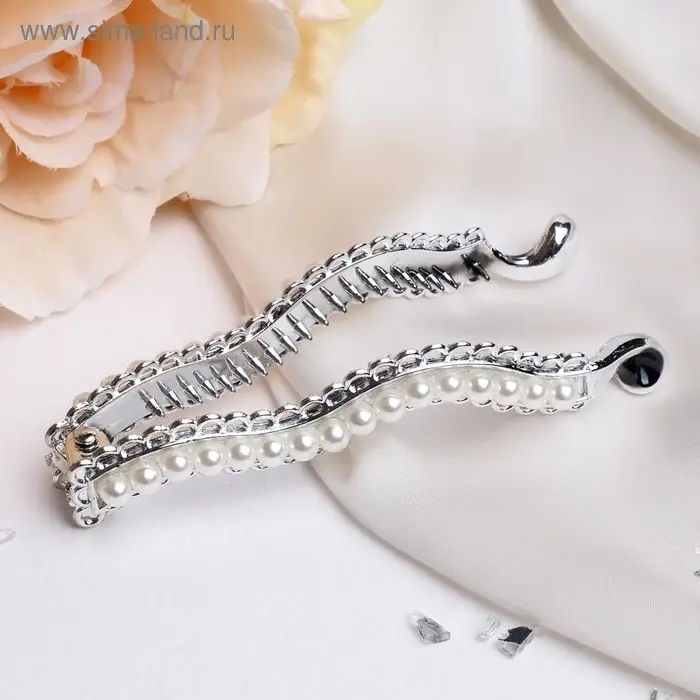 Банан для волос «Тайна морей», 9.5 см, бусины, ажур, волна, серебро Банан для волос «Тайна морей», 9.5 см, бусины, ажур, волна, серебро