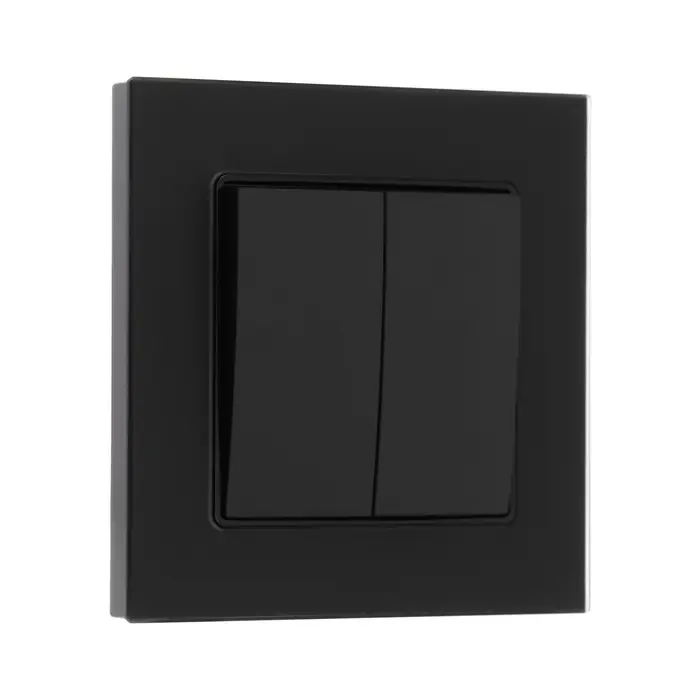 Выключатель проходной TOT Matte Glass, 10 А, 2 клавиши, скрытый монтаж, стеклянная рамка, чёрный