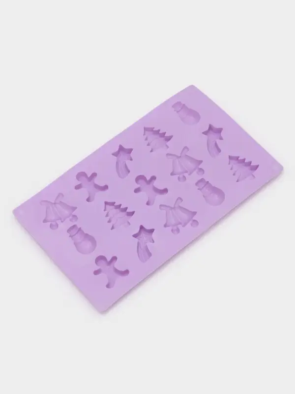 Форма для конфет и шоколада новогодняя Доляна &laquo;Ёлочки - иголочки&raquo;, силикон, 30&times;17.3&times;1.3 см, 15 ячеек, сиреневая