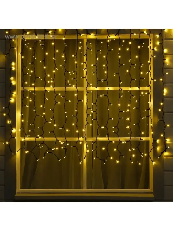 Гирлянда &laquo;Занавес&raquo; 2&times;1.5 м, IP65, УМС, тёмная нить каучук, 300 LED, свечение тёплое белое, 220 В