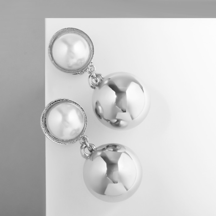 Клипсы с жемчугом «Бусина» с жемчужиной, цвет белый в серебре Клипсы с жемчугом «Бусина» с жемчужиной, цвет белый в серебре