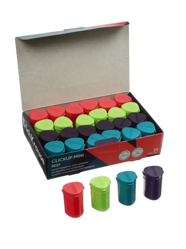 Точилка ErichKrause ClickUp Mini Reef, 1 отверстие, с контейнером, МИКС