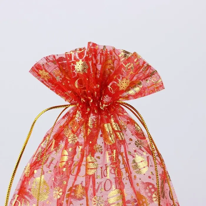 Мешочек подарочный «С Новым годом», органза, красный, 20 х 30 см Мешочек подарочный «С Новым годом», органза, красный, 20 х 30 см