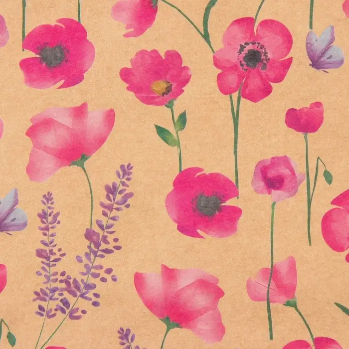 Бумага упаковочная крафтовая &laquo;Розовые полевые цветы&raquo;, 50 х 70 см