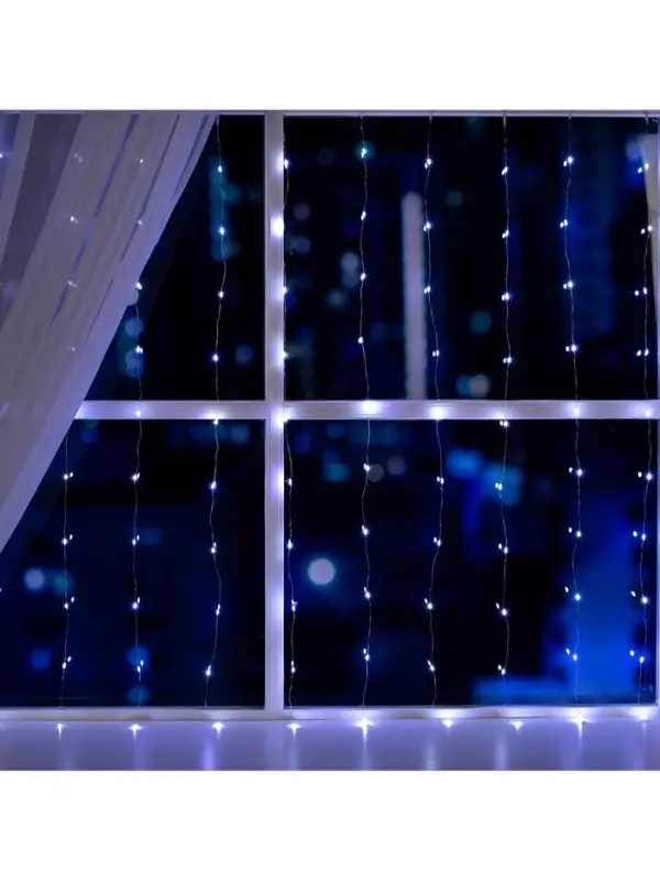 Гирлянда &laquo;Занавес&raquo; 1&times;1 м, роса, IP20, серебристая нить, 100 LED, свечение белое, 12 В