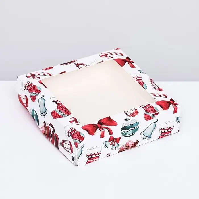 Коробка подарочная новогодняя складная с окном Коробка подарочная новогодняя складная с окном "Подарок", 15 х 15 х 4 см.