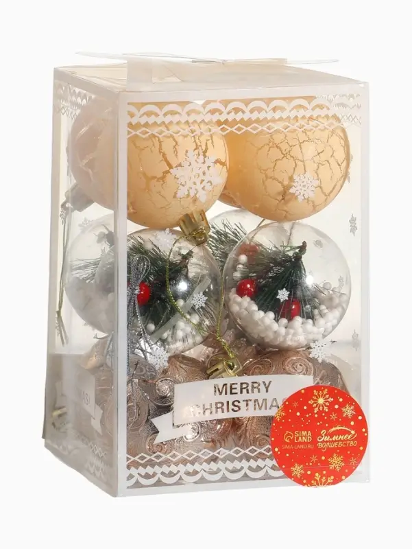 Ёлочные игрушки &laquo;Зимняя музыка&raquo;, шары новогодние, d=6 см, набор 12 шт., ёлочка, золото