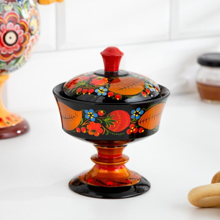 Сахарница «Ягодка» на ножке, 12×9 см, хохлома