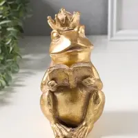 Сувенир полистоун "Лягушка в короне, читает книгу" золото 12х9,3х17 см