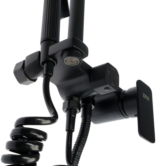 Душевая система ZEIN Z3863, смеситель, верхняя, ручная и гигиеническая лейка, полка, черная   993217 Душевая система ZEIN Z3863, смеситель, верхняя, ручная и гигиеническая лейка, полка, черная   993217