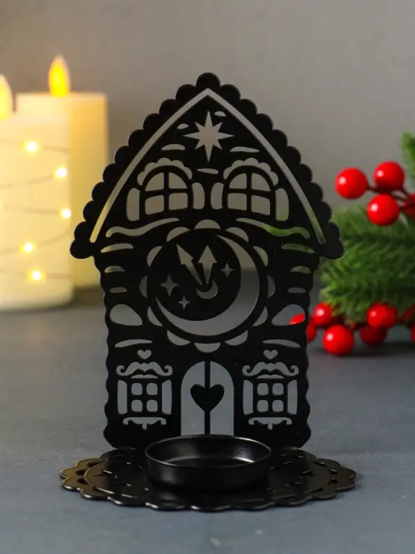 Подсвечник новогодний  Подсвечник новогодний "Домик с часами" чёрный 6,7х10х13,5 см