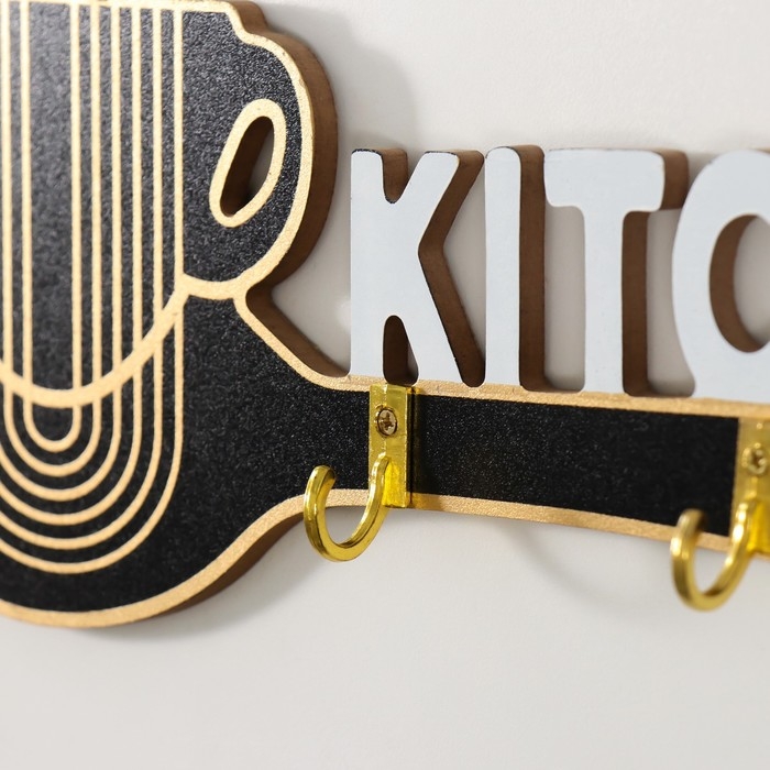 Крючки декоративные дерево Крючки декоративные дерево "Чашка с ложкой. Кухня" чёрный с золотом 32х10,2 см