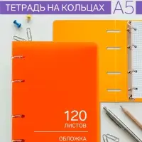 Тетрадь на кольцах Calligrata A5, 120 листов, в клетку, пластиковая обложка, блок офсет, оранжевая