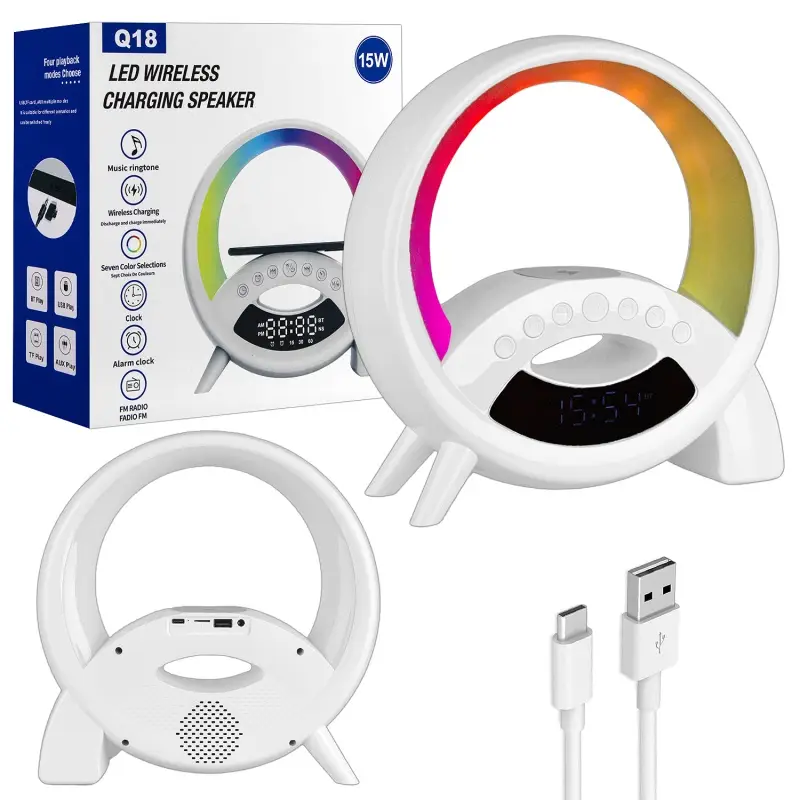 Портативная акустика RGB с беспроводной зарядкой Q18 белый