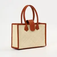 Сумка плетёная на застёжке из пандана, 30&times;10&times;35 см, бежево-коричневая