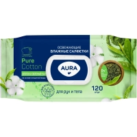 Салфетки влажные освежающие AURA big-pack с крышкой 120шт/уп