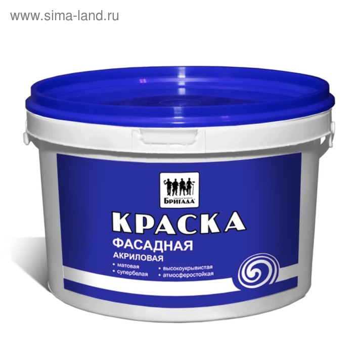 Краска фасадная ВДАК «Бригада» белая, матовая 5кг Краска фасадная ВДАК «Бригада» белая, матовая 5кг