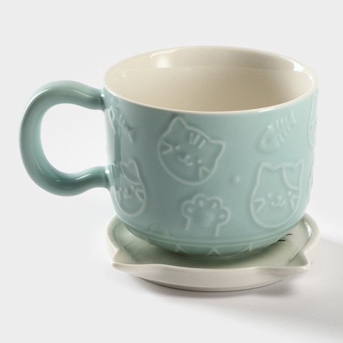 Кружка керамическая &laquo;Улыбающийся кот&raquo;, 450 мл, цвет голубой