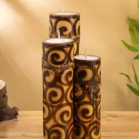 Свеча в бамбуке тройная, 14×13×30 см, 100 мл, коричневая