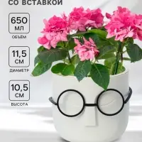 Кашпо для цветов со вставкой &laquo;Стив&raquo;, 650 мл, d=11.5 см, h=10.5 см, цвет белый ротанг