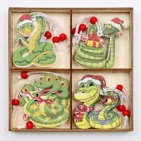 Елочные игрушки &laquo;Змея&raquo;, в деревянной подарочной упаковке, 12 шт.