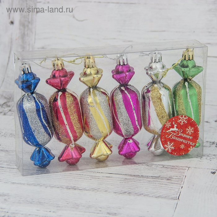 Ёлочная игрушка "Конфеты" (набор 6 шт) 3х10,5 см, МИКС