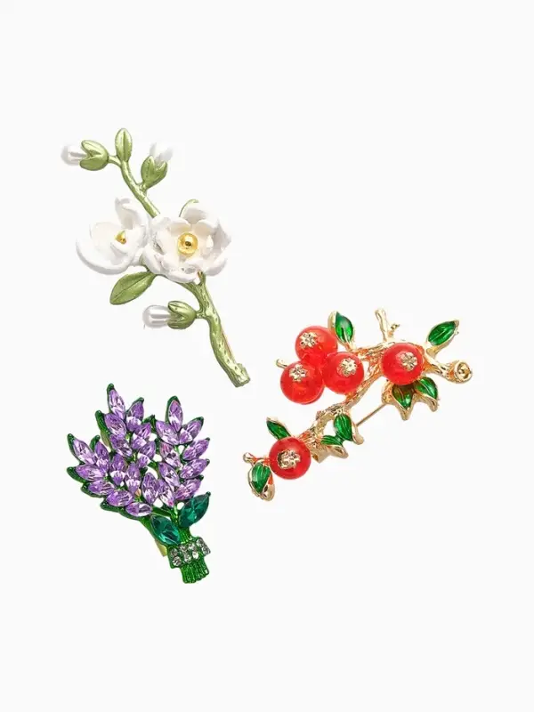 Набор брошей  Набор брошей "Цветы" брусника, лаванда, жасмин, цветные