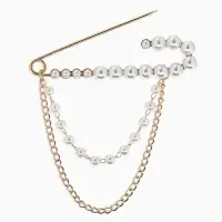 Булавка &laquo;Сияние&raquo; жемчуга, цепочка, L=7.5 см, цвет белый в золоте