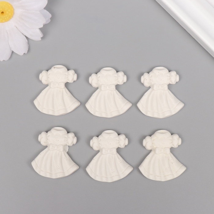 Декор для творчества полистоун Декор для творчества полистоун "Платье с бантиком" белый набор 6 шт 2,7х3 см