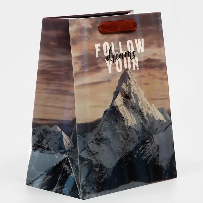 Пакет подарочный ламинированный, упаковка, «Гора», радужная голография, MS 18 х 23 х 10 см