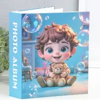 Фотоальбом на 80 фото 10х15 см "Мальчик в клетчатой рубашке с мишкой" в коробке 5х19х22,8 см   10962