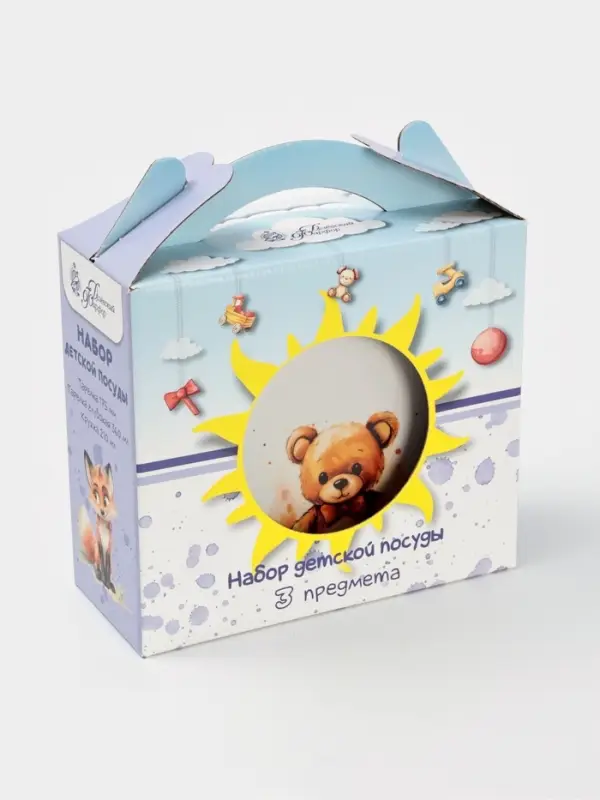 Набор детской посуды Дулевский фарфор &laquo;Мишутка&raquo;, 3 предмета: тарелка 175 мл, миска 360 мл, кружка 210 мл, белый