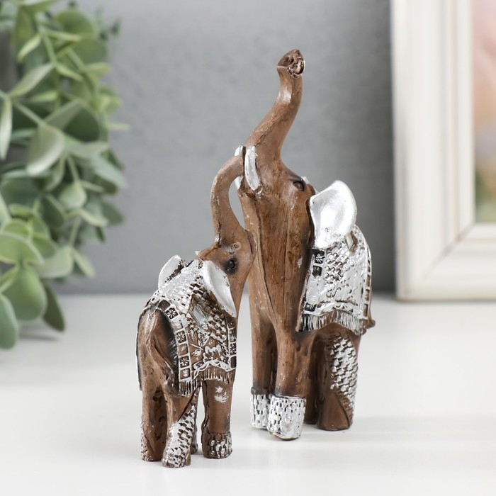 Сувенир полистоун Сувенир полистоун "Два слоника в серебристой попоне" набор 2 шт 11х8,3х3,5 см