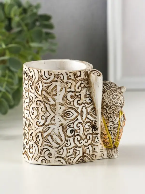 Фигурка-карандашница полистоун &laquo;Филины с орнаментом&raquo;, 6.5&times;8.5&times;9 см