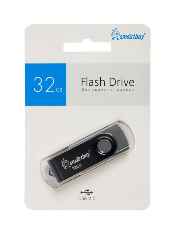Флешка Smartbuy Twist, 32 Гб, USB 2.0, чтение до 25 Мб/с, запись до 15 Мб/с, чёрная