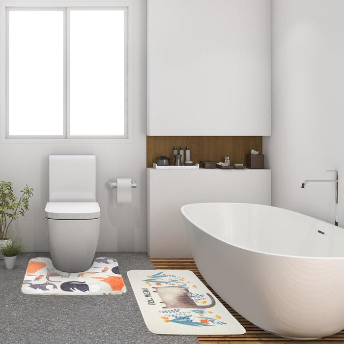 Набор ковриков для ванной Этель "Котики" 2 шт, 80х50 см, 50х40 см, велюр