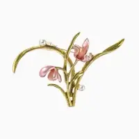 Брошь &laquo;Цветы&raquo; ирисы, жемчуг, цвет красно-розовый