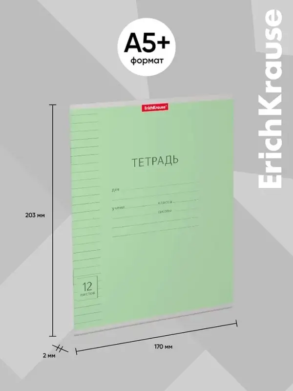 Тетрадь 12 листов в линейку Тетрадь 12 листов в линейку "Классика с линовкой", обложка мелованный картон, блок офсет, зелёная