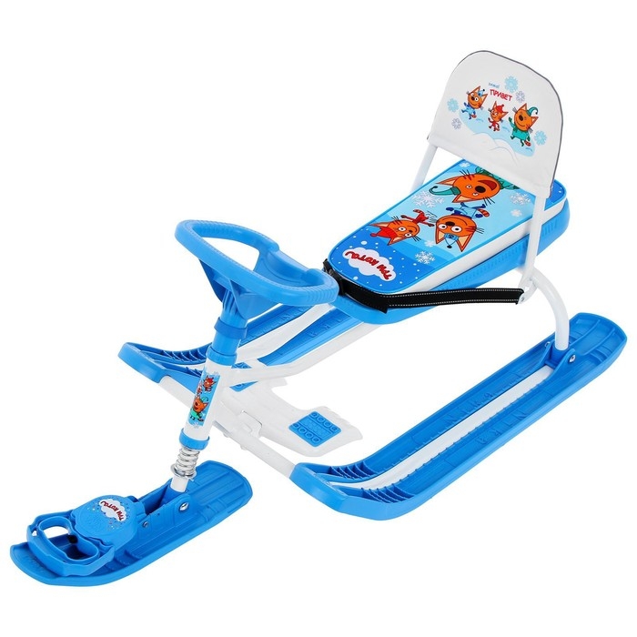 Снегокат «Тимка спорт 4-1 Три кота», ТС4-1/ТК, со спинкой и ремнём безопасности, цвет голубой/белый Снегокат «Тимка спорт 4-1 Три кота», ТС4-1/ТК, со спинкой и ремнём безопасности, цвет голубой/белый