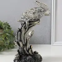 Сувенир полистоун "Морские черепахи в кораллах" бронза с белой патиной 14х12,5х21 см