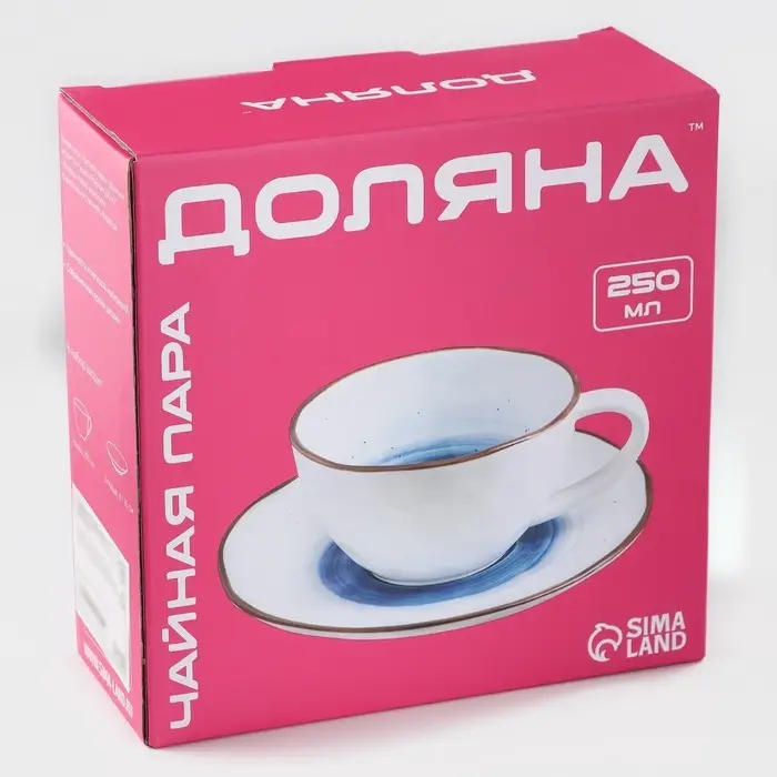 Чайная пара Доляна Organic Gold, чашка 230 мл, блюдце d=16 см, фарфор, белая