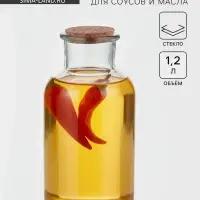 Бутылка для соусов и масла Доляна &laquo;Парфе&raquo;, 1.2 л, 10&times;20.5 см, с пробковой крышкой, стекло, прозрачная