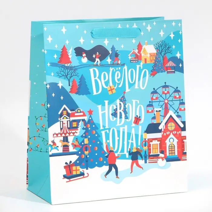 Пакет подарочный новогодний ламинированный «Веселого Нового Года», ML 23 х 27 х 11.5 см