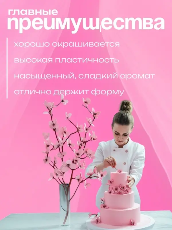 Мастика сахарная, ванильная, розовая, 100 г