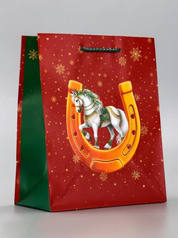 Пакет подарочный новогодний ламинированный, «Подкова» , 18×10×22.3 см