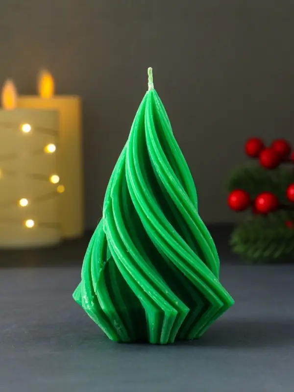 Свеча "Елочка спиралька" 110х75х65 мм, зеленая