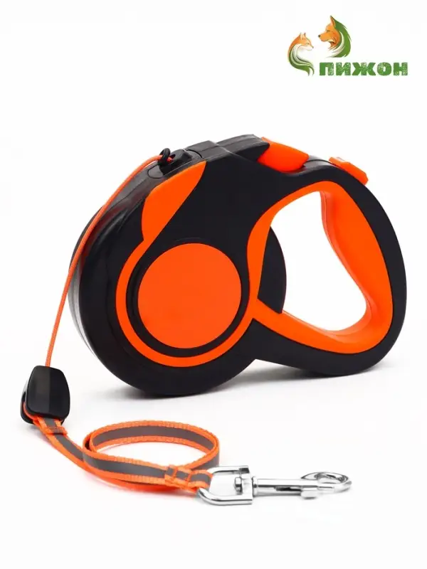 Рулетка &laquo;Пижон&raquo;, 8 м, до 40 кг, трос, светоотражающая, прорезиненная ручка, оранжевая