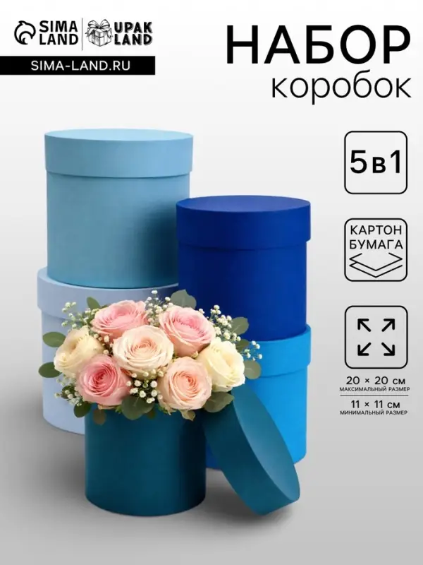 Набор круглых коробок 5 в 1, &laquo;Малахит&raquo;, 20&times;20&times;20 - 11&times;11&times;11 см