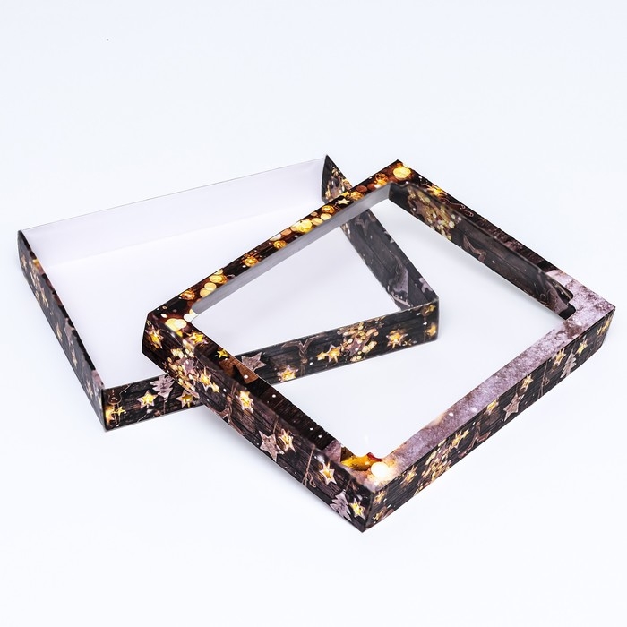 Новый год. Коробка сборная крышка-дно с окном, Новый год. Коробка сборная крышка-дно с окном, "Исполнения желаний", 26 х 21 х 4 см.